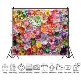 10x8ft Flower Wall Backdrop Blooming Flower Floral Photography Background for Wedding Birthday Bridal Shower Party Decorations Fabric Banner Studio Photo Booth Props