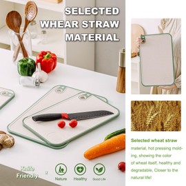 Cutting Board for Kitchen,Wheat Straw Cutting Board Set of 3,Easy Grip Handle,Thick Chopping Board for Meat,Veggy,Fruit,Food Cutting Tool Kitchen Cook Supplies,Strap Hole Easy Hanging,Dishwasher Safe