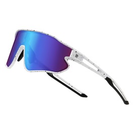 Duco Sports Sunglasses Men's Polarized Sunglasses for Sports UV400 UV Protection Bicycle/Baseball/Tennis/Driving/Running/Fishing/Golf/Marathon/Skiing 0023, white-blue, L