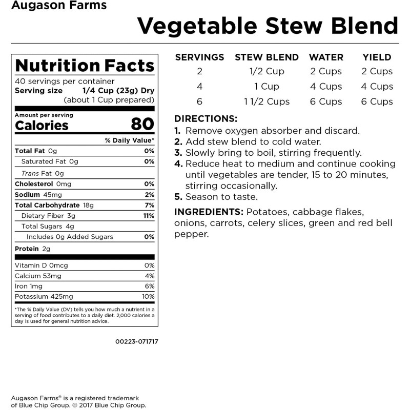 Augason Farms Vegetable Stew Blend 2 lbs 0.5 oz No.