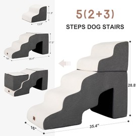 Garnpet Dog Stairs for High Beds with Tunnel, 5-Step Dog Steps for Small Dogs and Cats, Foldable Pet Stairs for High Bed Climbing, Non-Slip Balanced Pet Step Indoor, Dark Grey