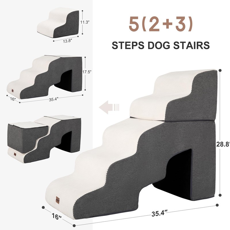 Garnpet Dog Stairs for High Beds with Tunnel, 5-Step Dog