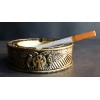 Egyptian Hieroglyphs Ankh Dual Cobra Winged Scarab Ashtray Figurine 4"Diameter