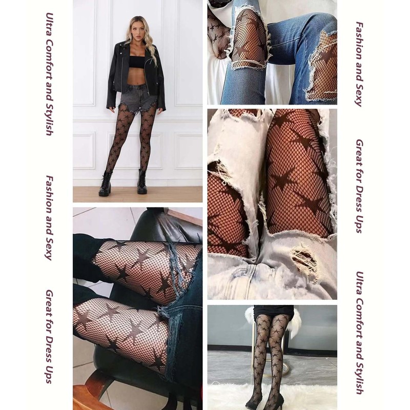 LOYASEAL Star Tights Plus Size, Fishnets, Star Fishnet Tights