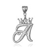 Sterling Silver Letter 'A' Initial Cursive Crown DC Pendant Necklace