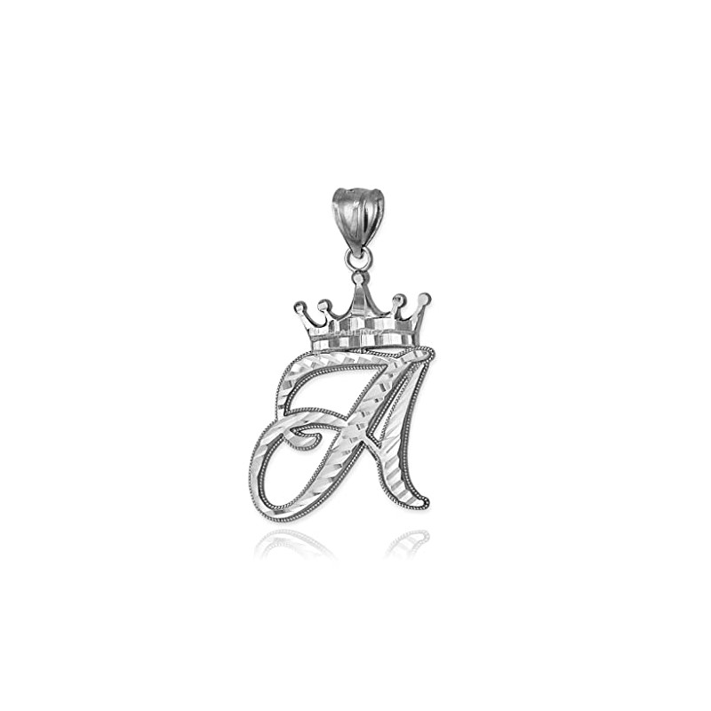 Sterling Silver Letter 'A' Initial Cursive Crown DC Pendant Necklace
