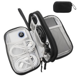 Miruchertter Travel Cable Organizer Bag Double Layer Electronics Organizer Case Compact & Portable Cords Organizer Pouch for Men Women Travel Essentials for Cables, Chargers, Mouse, USB Drive, Black