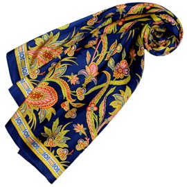 Lorenzo Cana Women’s Silk Scarf, 100% Silk, Baroque with Paisley Pattern - Dunkelblau Rot Gold Paisley, size: 90 x 90 cm