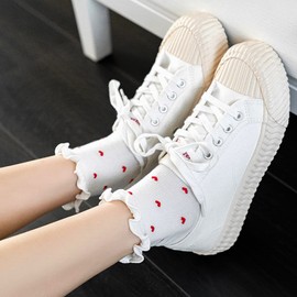 Women's Socks,Ruffle Ankle Socks Comfort Cool Thin Cotton Kawaii Mary Jane Hearts Pattern Cute Frilly Socks For Women