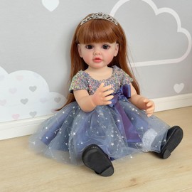 Wamdoll 22Inches Long Brown Hair Real Life Reborn Baby Dolls Crafted in Vinyl Full Body Realistic Newborn Princess Toddler Girl Doll Lifelike Anatomically Correct