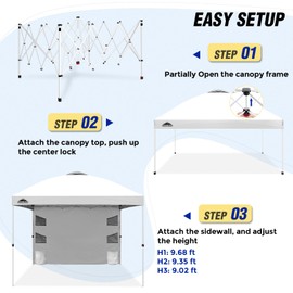 EAGLE PEAK 10x10 ft Pop Up Canopy Tent with Sidewall, 6 Storage Pockets, Roller Bag, Stakes, Ropes, and Weight Bags, Easy OnePerson Setup, UV-Resistant (White)