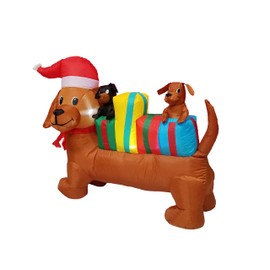 4 Foot Long Lighted Christmas Inflatable Three Dogs Puppies with Multicolor Gift Boxes LED Lights Outdoor Indoor Holiday Blow up Lawn Inflatables Home Family Party Decor Yard Decoration