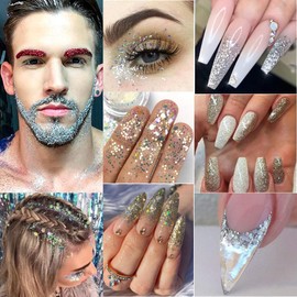 5 Boxes Holographic Nail Glitters Silver Nail Glitter Sequins Nail Art Supplies Powders 3D Laser Acrylic Nails Powder Dust Sequins for Nail Art Decoration Sparkles Glitters Manicure Arts Makeup Crafts