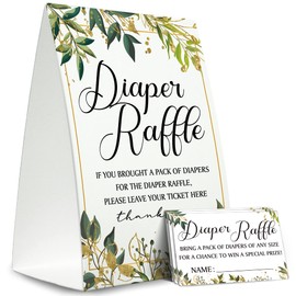 Tesedupoole Diaper Raffle Sign,Diaper Raffle Baby Shower Game Kit (1 Standing Sign + 50 Guessing Cards),Greenery Raffle Insert Ticket,Baby Showers Decorations-N01