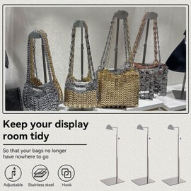 Cyrank Handbag Stand Made of Stainless Steel, Adjustable Purse Stand, Handbags Stand, Multi-Purpose Handbags, Storage, Bag Stand, Jewellery Stand, Stable Flat Base, Single Hook (01)