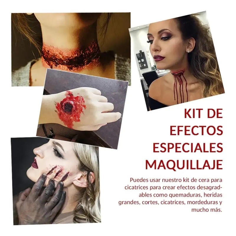 Kit Maquillaje Cera Sangre Halloween Heridas Efecto Disfraz