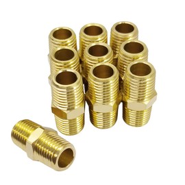 Hooshing 5PCS Brass Nipple Pipe Fitting,1/4"x 1/4" NPT Male Hex Nipple NPT Male Pipe Adapter