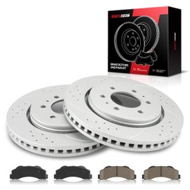Front Brake Pads and Rotors Kit replacement for Front For: 2010-2020 Ford F-150, 2010-2021 Ford Expedition, Lincoln Navigator, 349.9 mm drilled and slotted rotors and brake pads