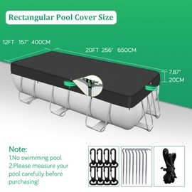 RICHIE 12-20FT Rectangular Pool Cover, Oval Solar Pool Cover for Above Ground Pools, Swimming Pool Cover for Rectangular or Oval Frame Pools, Waterproof & UV-Resistant, Ideal for Keep Clean