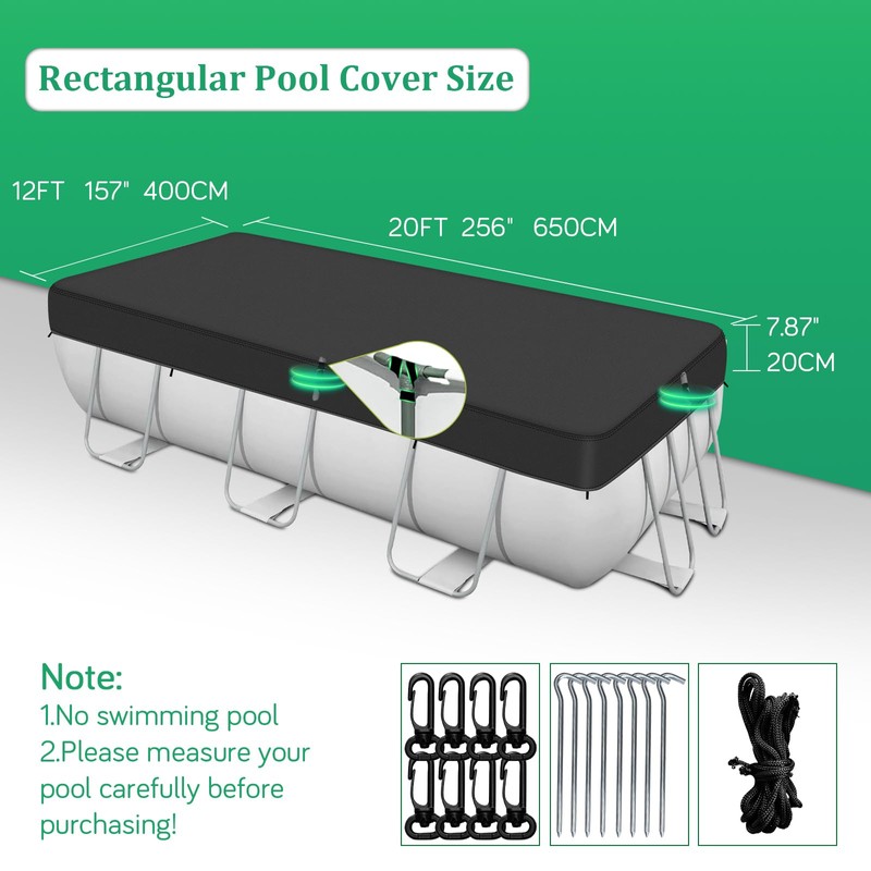 RICHIE 12-20FT Rectangular Pool Cover, Oval Solar Pool Cover for