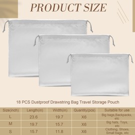 Woanger 18 Pack Satin Dust Bags for Handbags Silk Dust Cover Bag 3 Sizes Storage Bags for Handbags Purses Shoes Boots (Silver)