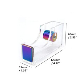Rainbow Adhesive Tape Dispenser Clear Acrylic Body Desktop Tape Holder 1" Colorful Metal Core for Your Desk and Office Supplies
