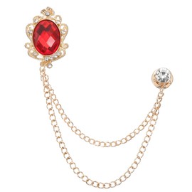 PATIKIL Gem Hanging Chain Brooch Pins, Rhinestone Men's Gem Brooch Suit Pins Lapel Pins for Women Men Clothes Dress Bouquet Coat Hat Bag, Gold Tone (Red)