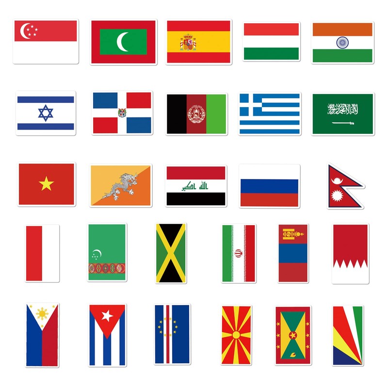 105pcs Vinyl National Flag Stickers World Country Flag Waterproof Stckers