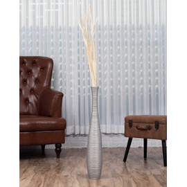 LEEWADEE Large Floor Vase – Handmade Flower Holder Made of Wood, Sophisticated Vessel for Decorative Branches and Dried Flowers, 28 inches, Silver-Coloured