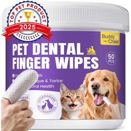 No-Rinse Dog Dental Care Wipes, Cat & Dog tooth brushing kit, Dog Wipes for Pet & Cat Teeth Cleaning, Dog toothbrush Finger Dental Wipes to Remove Plaque & Tartar, Disposable Dog Wipes - 50 Count