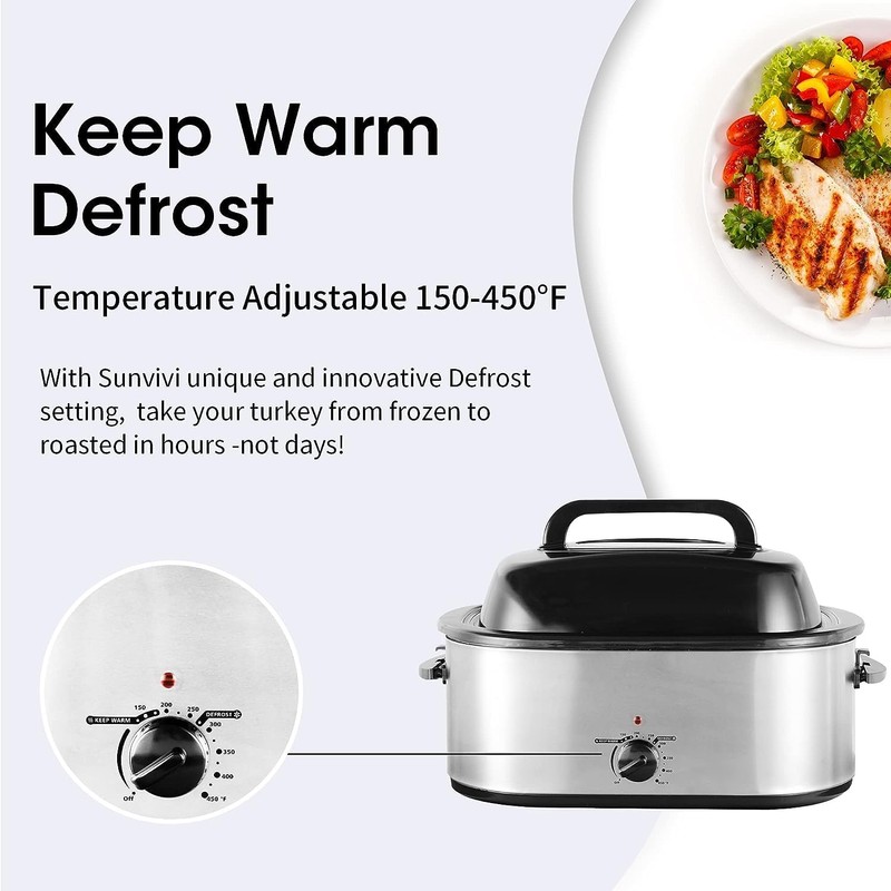 Sunvivi 24 Quart Electric Roaster with Removable Pan,Electric Turkey Roaster