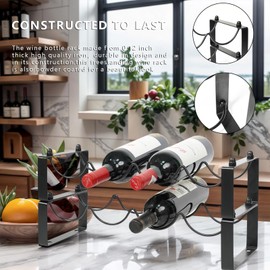 ICEICE Stackable Metal Wine Rack 2-Tier - Holds 8 Bottles, Countertop & Cabinet Organizer for Kitchen, Bar, Pantry, Black