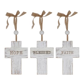 NIKKY HOME Crucifix Wall Cross Blessed Hope Faith Set of 3, Handmade Unique Rustic Wooden Catholic Spiritual Art Church Home Room Decor - Distressed White