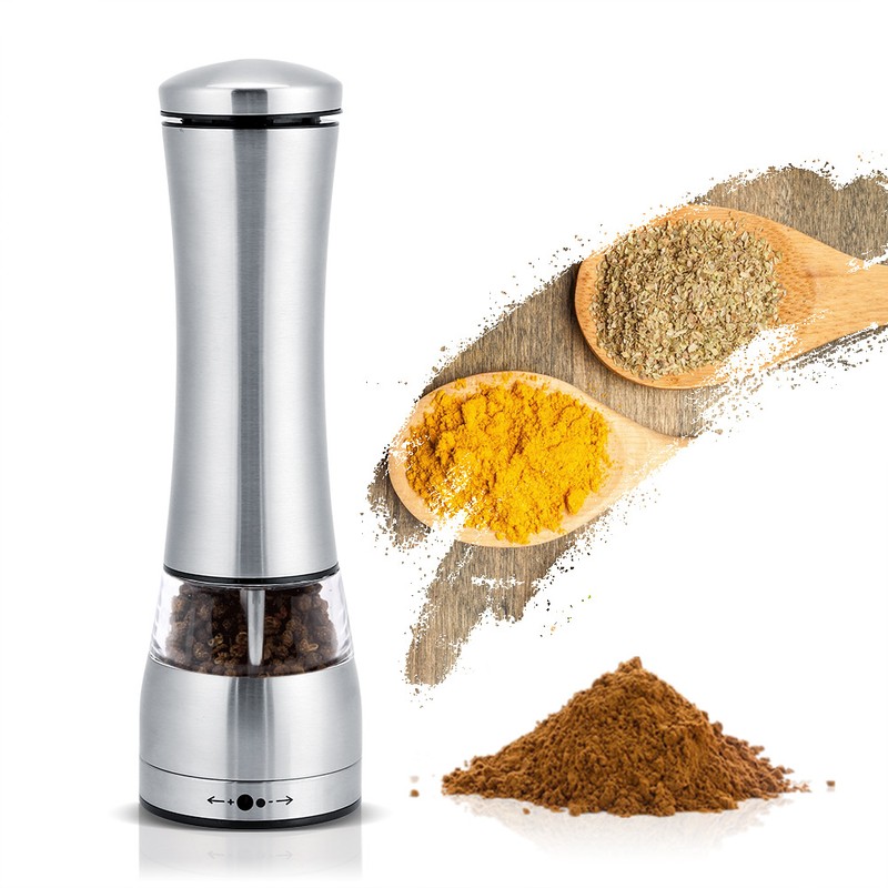 Stainless Steel Electric Salt & Pepper Mill Grinder Adjustable Coarseness
