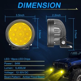 ACEC SHOP Amber Round LED Pods 2PCS 54W 3.5 Inch Yellow Pod Lights Round LED Offroad Light Flood Light Bars Yellow Fog Lights for Wrangler Truck Tacoma SUV UTV ATV