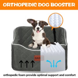 Dog Car Seat for Small Dogs, Memory Foam Dog Booster Seat for Medium Dogs Under 35lbs, Detachable and Washable Elevated Pet Car Seat with Storage Pockets (Dark Grey, One Size)