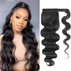 Ponytail Extension Human Hair Clip in Pony Tail Hair Extensions for Black Women Curly Wave Thick Natural Looking Hair Pieces Body Wave Human Hair Ponytail（18Inch）