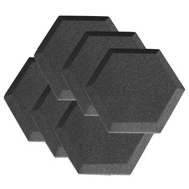 Mybecca 6 Pack Hexagon (Hexagonal) Acoustic Foam Panels 2" X 6" X 6" Foam Wall Tiles, Charcoal Art Decor Noise Reduction