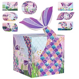 HEIPINIUYE Valentines Cards for Kids Mermaid Valentines Day Box for Kids Classroom School Gift Exchange Party Supplies Valentine Mailbox with 35 Mermaid Valentines Cards