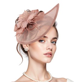 Fascinators Hats for Women Kentucky Derby Tea Party Hats 2025 Pillow Top Hat for Wedding Cocktail Headwear Pink One Size