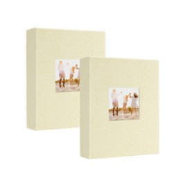 Artmag Mini Photo Album 4x6 50 Pockets 2 Pack, Linen Cover with Front Window Album Hold 100 Vertical Photos for Family Wedding Baby Children (Beige)