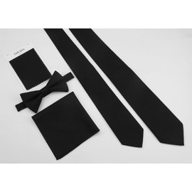 Mens Solid Linen Tie and Pocket Square Set - Slim - Regular - Extra Long Necktie, Black, Regular Tie