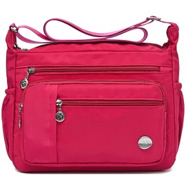 SHIFANQI Crossbody Bags for Women,Multiple Pockets Casual Ladies Shoulder Handbags,Waterproof Nylon Travel Purses, Lightweight Messenger Bag with Adjustable Strap (Large - Pink)