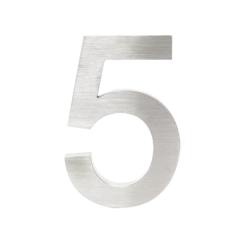 3-D House Number "5" Made of Stainless Steel 20 cm