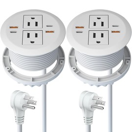 MAZZGOFOR 2pcs Desktop Power Grommet,Dual PD20W USB C,40W Total Output,4 USB Ports,Flush Mounted for 3-1/8" Desk Grommet Holes,Round Recessed Outlet,ETL-Certified,Flat Plug,6.4 ft,White