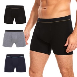 ShieldEase Washable Incontinence Boxer Briefs for Men - Cotton Urinary Leakproof Underwear with Fly, Enhanced Front & Rear Protection 150 ml Absorbency (3 Pack, S, Black+Blue+Gray)