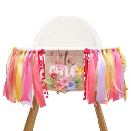 Wildflower High Chair Banner for Girls - Floral Theme Our Little Wildflower is Turning One First Birthday Decoration, Spring-Themed 1st Birthday Party Decor, Baby Girl Celebration Banner (Colorful