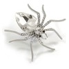 Statement Clear Crystal Spider Brooch In Silver Tone - 55mm