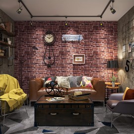 10PCS 3D Wall Panels Peel and Stick 3D Brick Wallpaper Peel and Stick Faux Stone Wall Panel Foam Brick Self-Adhesive Wallpaper (Red,10pcs)