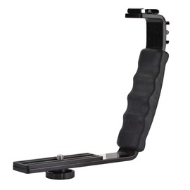 Acouto L-Bracket,Camera Aluminium Alloy Flash L-Bracket Dual Hot Shoes Holder Mount Adapter Mount DV Microphone LED Light
